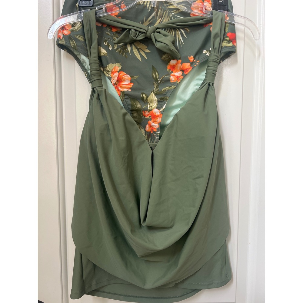 Cupshe Green Cowl Neck Tankini Floral High Waist Bikini Set M
